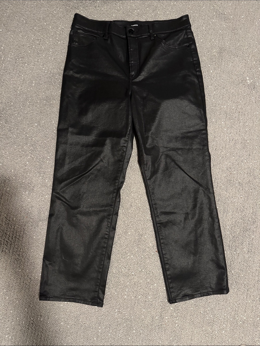 Black Waxed Straight Leg Pants - Size 12
